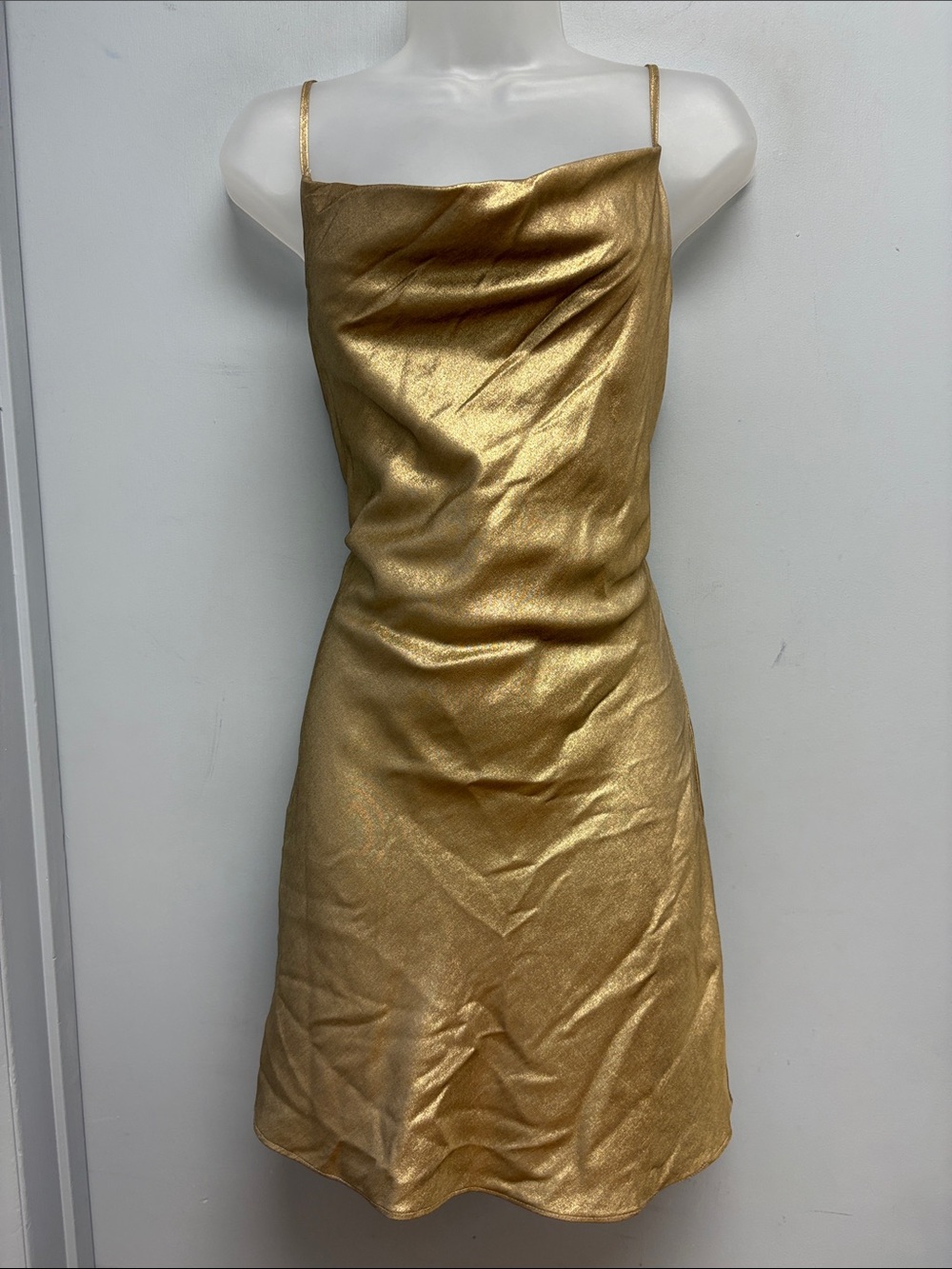 Mustard Seed Gold Metallic Cowl Neck Slip Dress NWT Size Large
